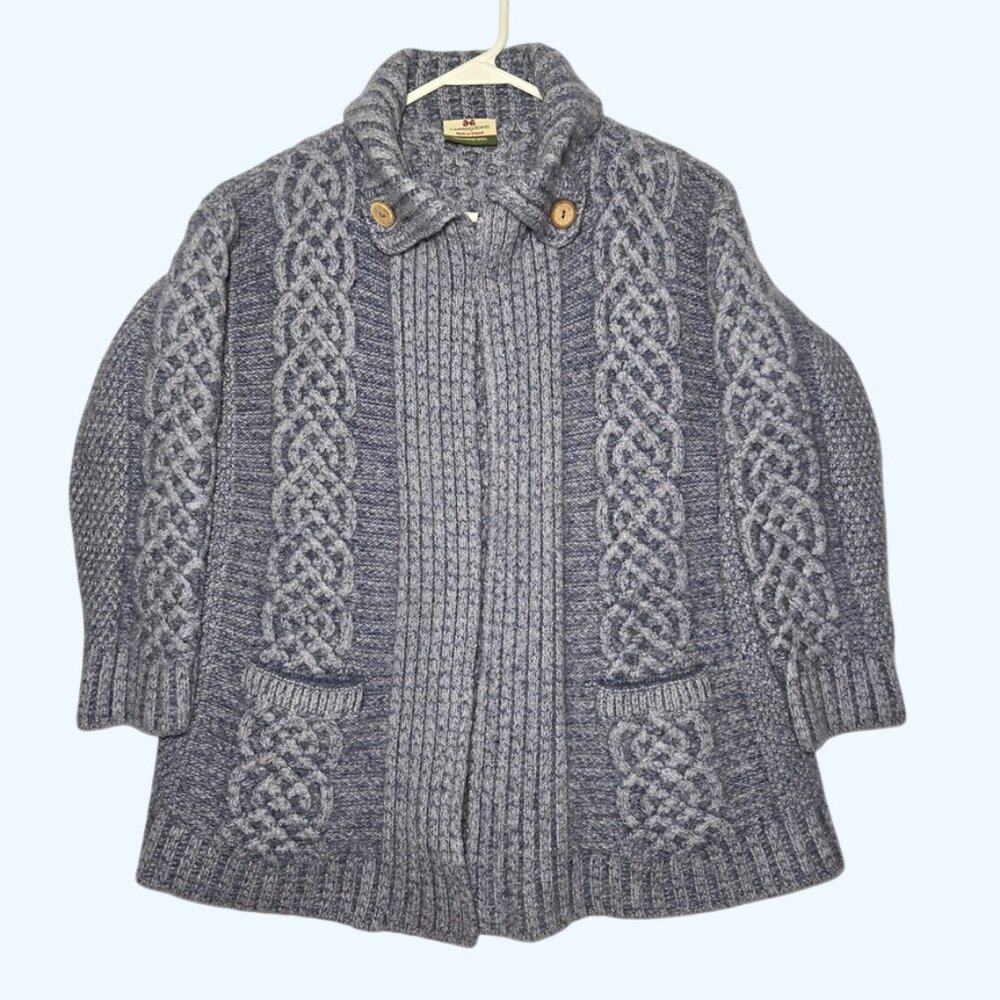 Carraig Donn Womens Merino Wool Cable Knit Cardigan Sweater Made Ireland Medium